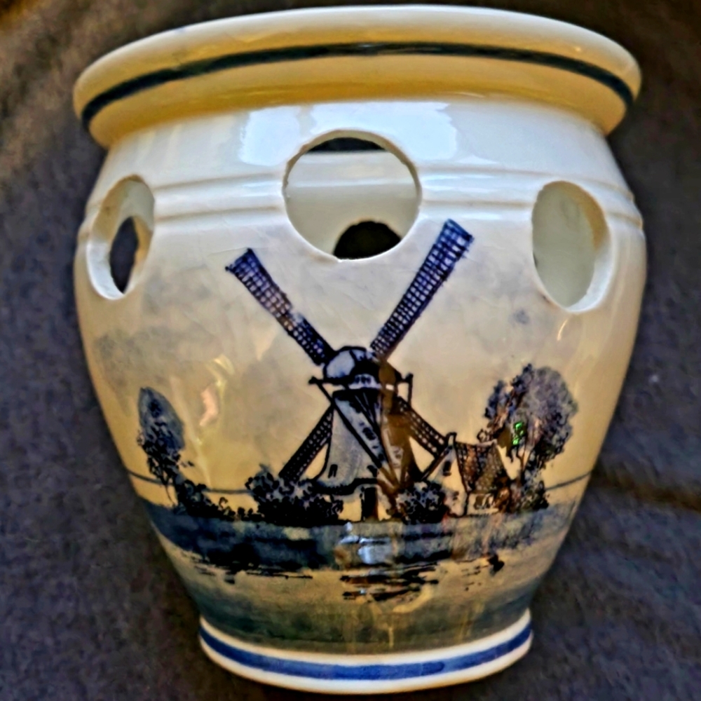 Vintage Delft Blue Bulb  Handpainted Windmill Bulb Planter
